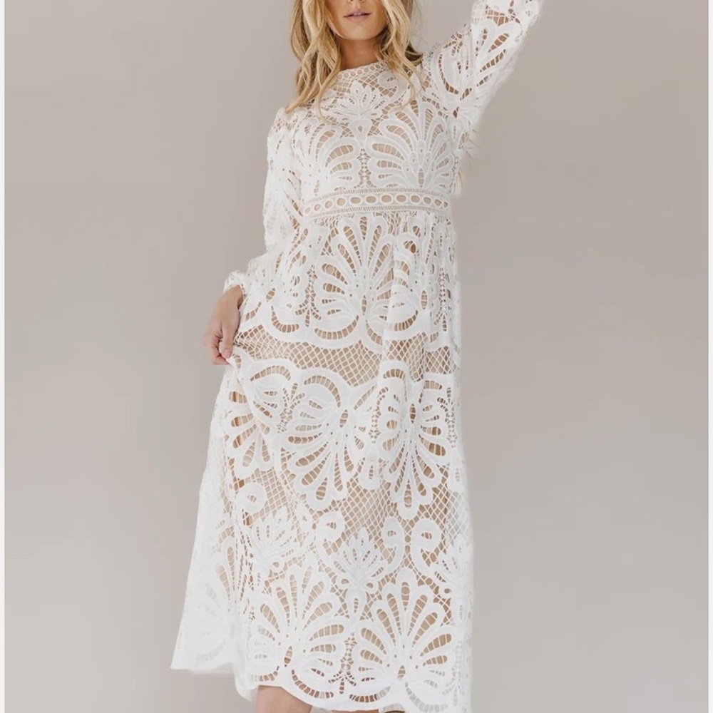 Bohme White Lace Midi Dress
